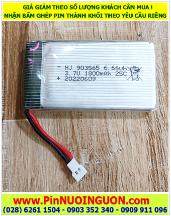 LIPO 903565, Pin FLYCAM Pin sạc 3.7v Lithium 903565 (9mmx35mmx65mm) 1800mAh (Dòng xả 25C) đã gắn mạch Sạc